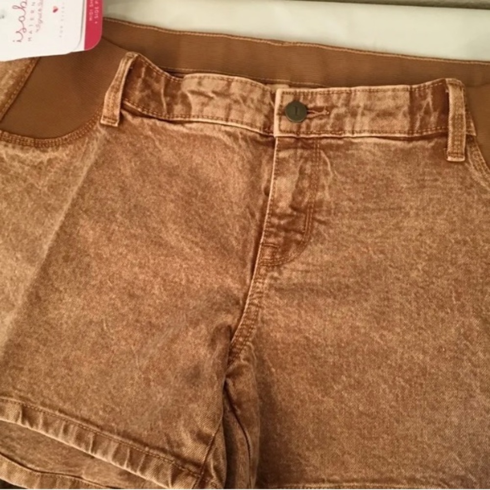 ISABEL MATERNITY BROWN MIDI SHORTS 4" INSEAM SIDE PANELS NWT SIZE 8
